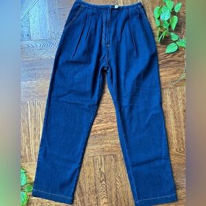 High-Waisted Pleated Denim Trouser